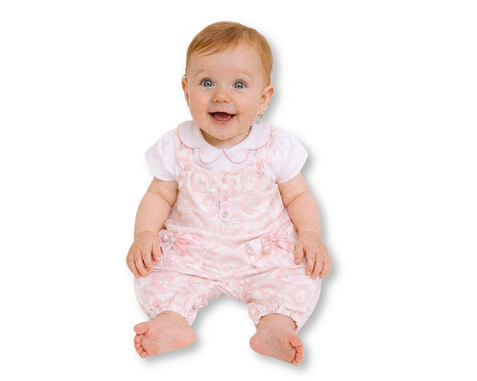 Baby Girls Jacquard 2 pcs Dungaree Set with Bows (NB-9m) (PK6) - BIS-2120-6411