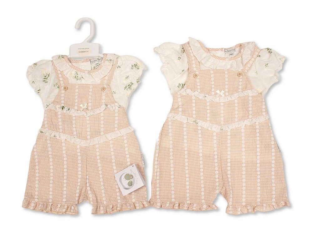 Baby Girls 2 pcs Short Dungaree Set with Floral Print (NB-9m) (PK6) - BIS-2120-6413