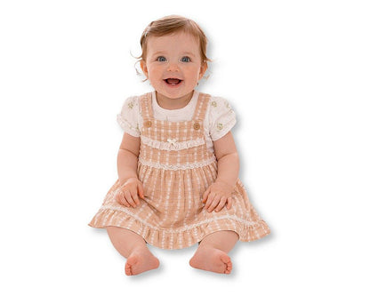 Baby Girls 2 pcs Dress Dungaree Set with Floral Print (NB-9m) (PK6) - BIS-2120-6414