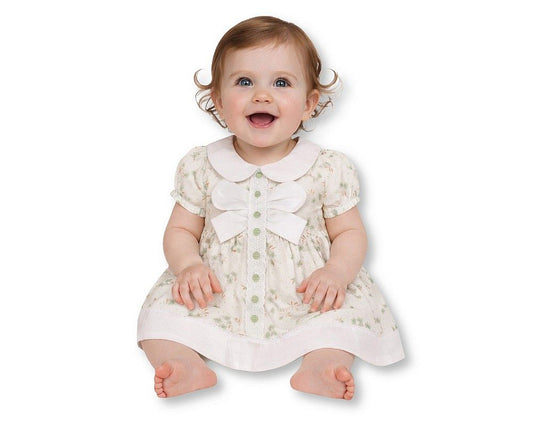 Baby Girls Dress with Floral Print, Lace and Bow (NB-9m) (PK6) - BIS-2120-6417