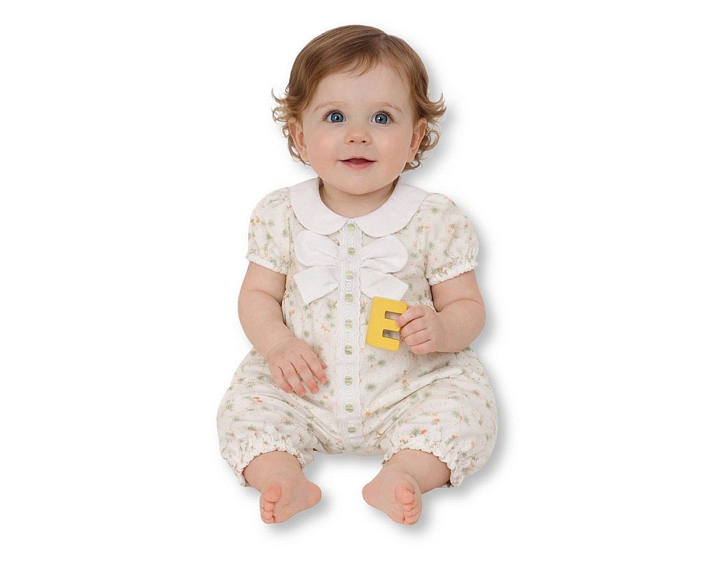 Baby Girls Long Romper with Floral Print, Lace and Bow (NB-9m) (PK6) - BIS-2120-6419