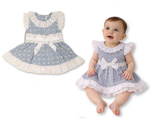 Baby Girls Dress with Lace and Large Bow (NB-9m) (PK6) - BIS-2120-6421