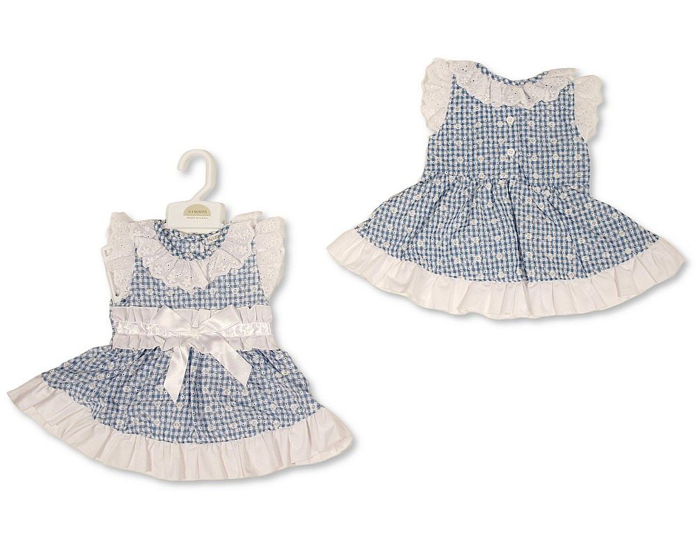 Baby Girls Dress with Lace and Large Bow (NB-9m) (PK6) - BIS-2120-6421
