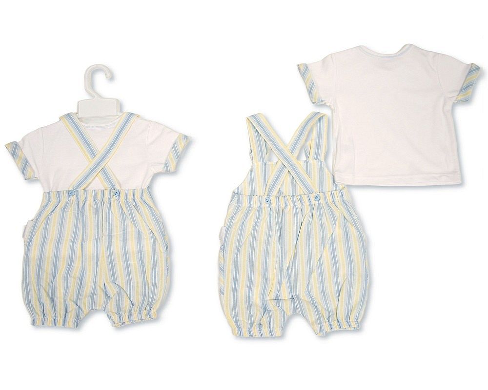 Baby Boys 2 pcs Striped Dungaree Set with Pockets (NB-9m) (PK6) BIS-2120-6431