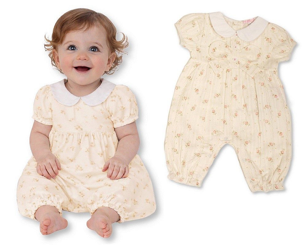 Baby Girls Floral Long Romper with Bow (NB-9m) (PK6) BIS-2120-6436