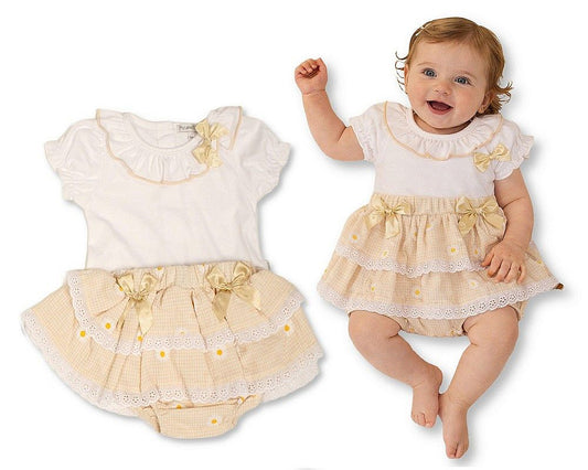 Baby Girls Tiered Gingham Skirt Set with Lace and Bows (NB-9m) (PK6) BIS-2120-6438