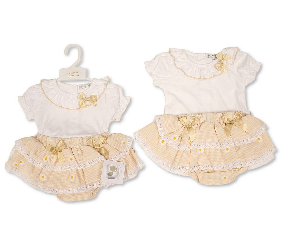 Baby Girls Tiered Gingham Skirt Set with Lace and Bows (NB-9m) (PK6) BIS-2120-6438