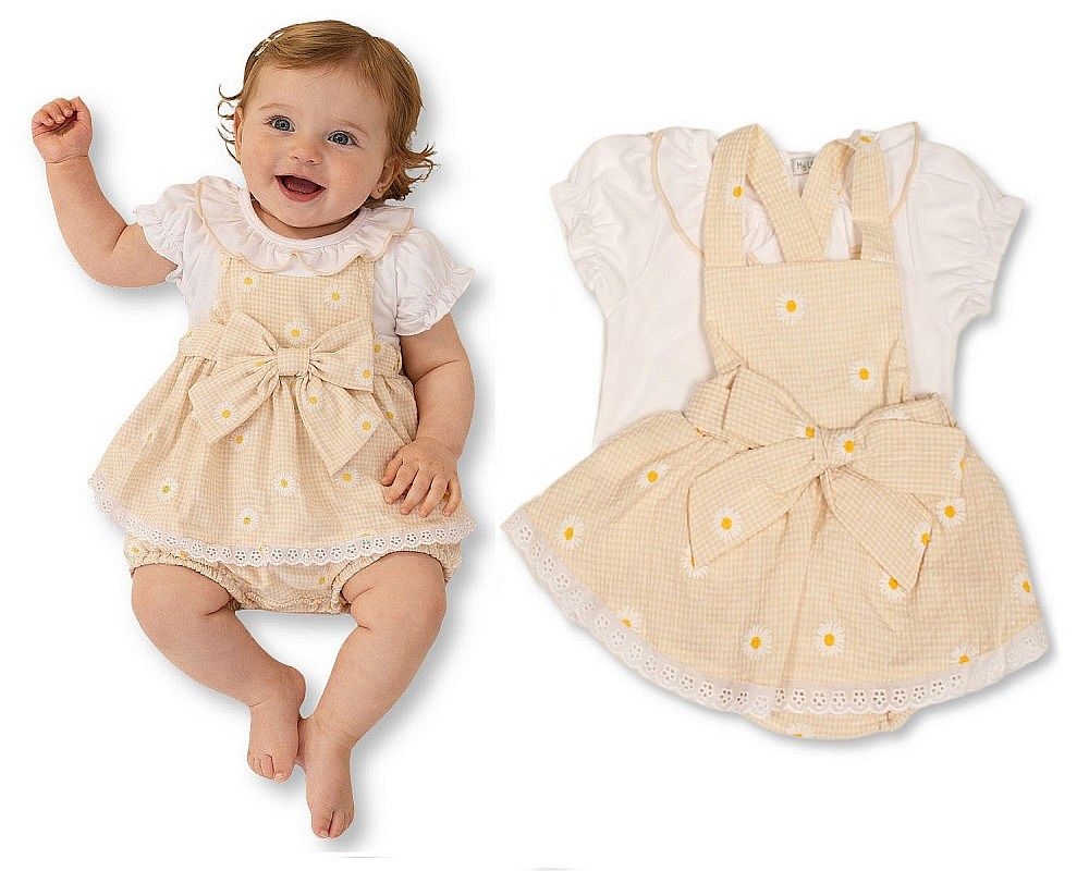 Baby Girls Gingham Dungaree Dress Set with Lace and Bow (NB-9m) (PK6) BIS-2120-6440