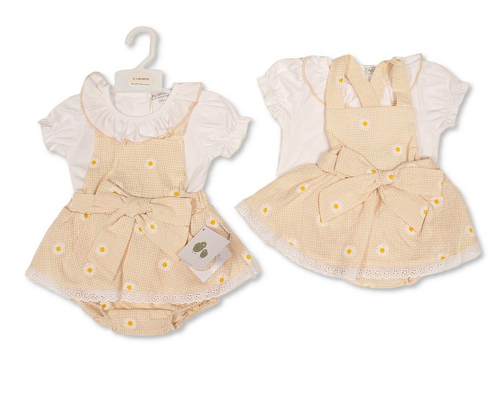Baby Girls Gingham Dungaree Dress Set with Lace and Bow (NB-9m) (PK6) BIS-2120-6440