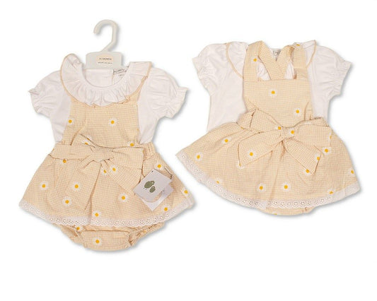 Baby Girls Gingham Dungaree Dress Set with Lace and Bow (NB-9m) (PK6) BIS-2120-6440