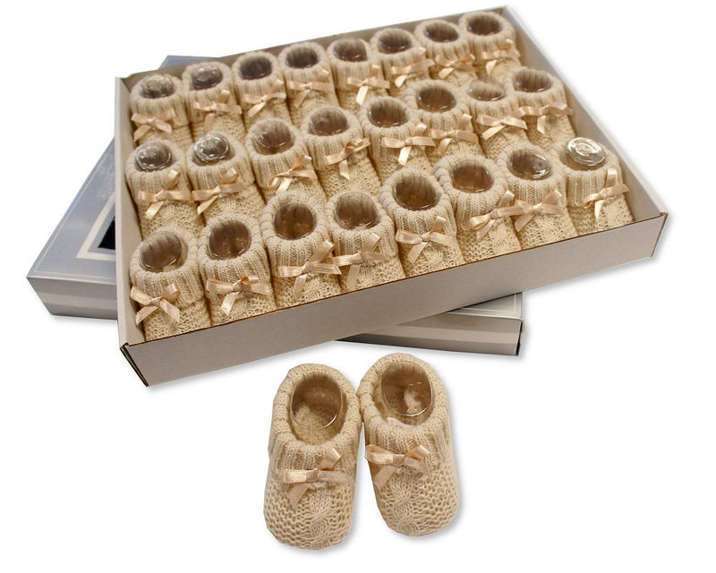 Knitted Baby Booties With Bow- Taupe (0-3 Months) Bss-116-354TP