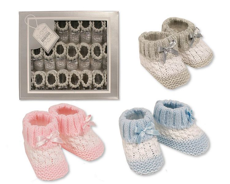 Knitted Baby Booties with Bow (0-3m) (PK12) BSS-116-376