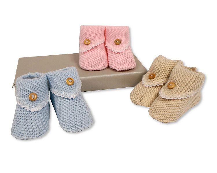 Knitted Baby Booties with Button (0-6) (PK6) BSS-116-382