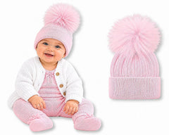 Baby Pom-Pom Hat with Smooth Brim - Pink (Sml-XL) (PK6) BW-0503-0655P