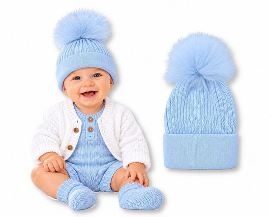 Baby Pom-Pom Hat with Smooth Brim - Sky (Sml-XL) (PK6) BW-0503-0655S