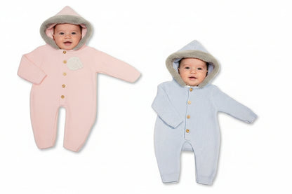 Knitted Baby All-In-One with Fur-Trimmed Hood (NB-6m) (PK6) BW-10-1236