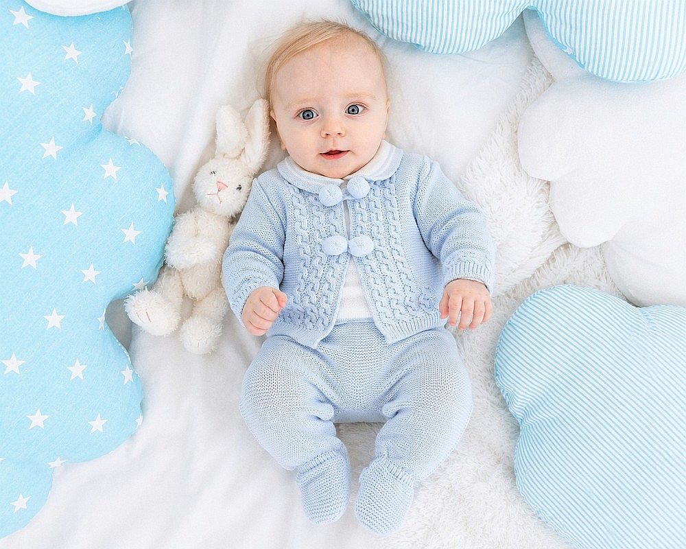 Knitted Baby Boys 3 pcs Set with Pompoms (NB-9m) (PK6) - BW-10-1241
