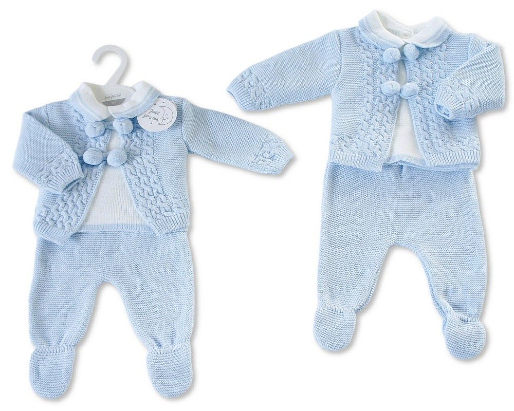 Knitted Baby Boys 3 pcs Set with Pompoms (NB-9m) (PK6) - BW-10-1241
