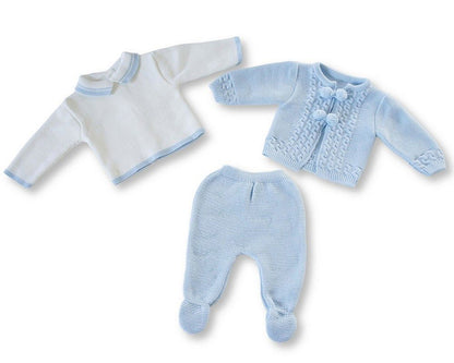 Knitted Baby Boys 3 pcs Set with Pompoms (NB-9m) (PK6) - BW-10-1241