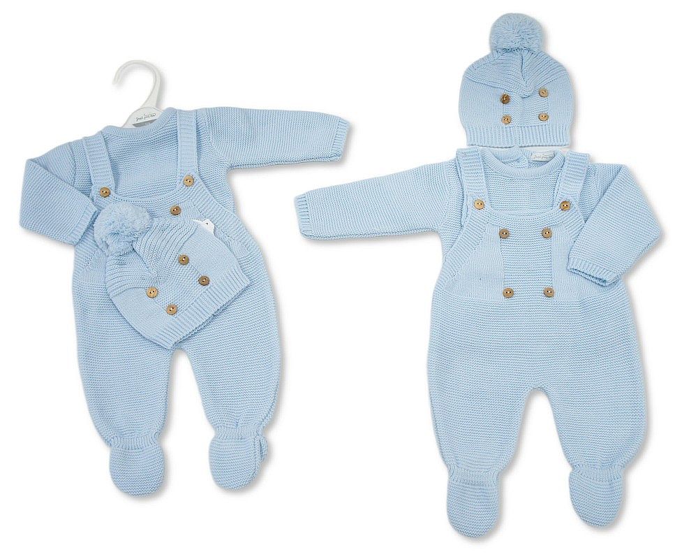 Knitted Baby Boys 3 pcs Dungaree Set (NB-9m) (PK6) - BW-10-1242