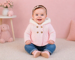 Knitted Baby Girls Pram Coat with Fur Hood (NB-9m) (PK6) - BW-10-1254p