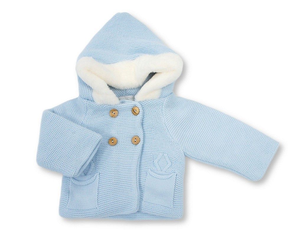 Knitted Baby Boys Pram Coat with Fur Hood (NB-9m) (PK6) - BW-10-1254s