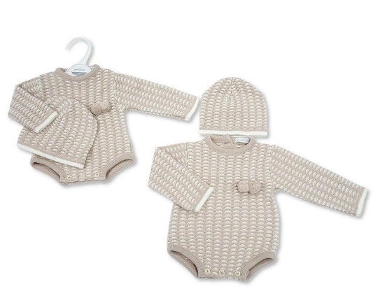Knitted Baby Short Romper with Hat (NB-9m) (PK6) - BW-10-1258