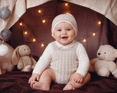 Knitted Baby 2 pcs Short Dungaree Set with Hat (NB-9m) (PK6) - BW-10-1259