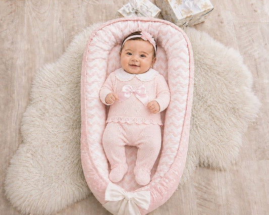 Knitted Baby Girls 2 pcs Set with Lace Collar and Bow (NB-9m) (PK6) - BW-10-1263