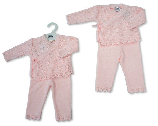 Knitted Baby Girls 2 pcs Set with Cross-Over Top (NB-9m) (PK6) - BW-10-1264