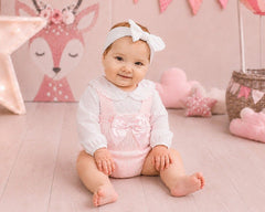 Knitted Baby Girls 2 pcs Short Dungaree Set with Bow (NB-9m) (PK6) - BW-10-1266