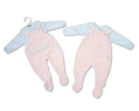 Knitted Baby Girls 2 pcs Long Dungaree Set (NB-9m) (PK6) - BW-10-1267