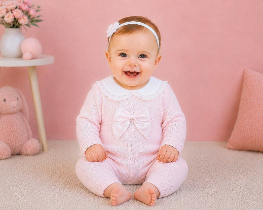 Knitted Baby Girls All-In-One with Lace Collar and Bow (NB-9m) (PK6) - BW-10-1269