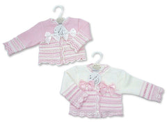 Knitted Baby Girls Cotton Cardigan - Double Bow (PK6) (NB-9m) BW-10-3003