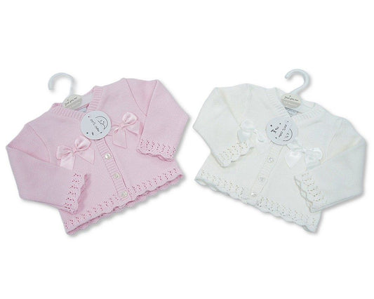Knitted Baby Girls Cotton Cardigan - Double Bow (PK6) (NB-9m) BW-10-3004