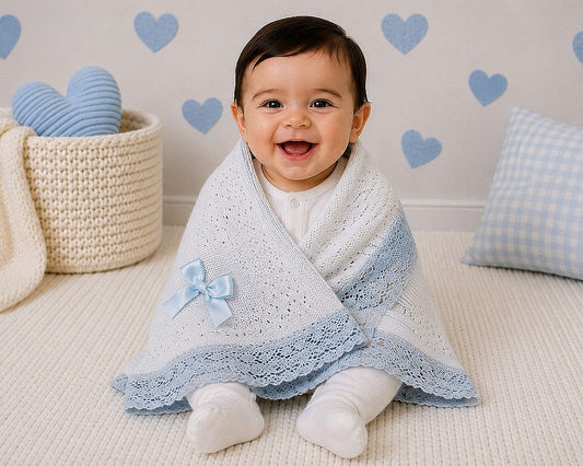 Baby Hanger Shawl with Cotton Lace (100x75cm) (PK1) BW-110-428