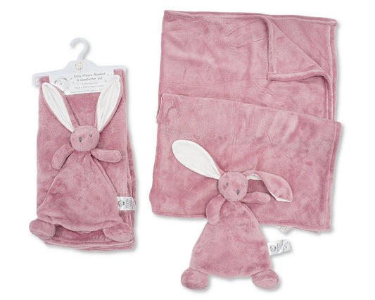 Baby Fleece Blanket and Bunny Comforter Set - Dusty Pink (75x100cm) (PK6) BW-112-2043dp