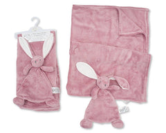 Baby Fleece Blanket and Bunny Comforter Set - Dusty Pink (75x100cm) (PK6) BW-112-2043dp