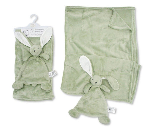 Baby Fleece Blanket and Bunny Comforter Set - Sage (75x100cm) (PK6) BW-112-2043sg