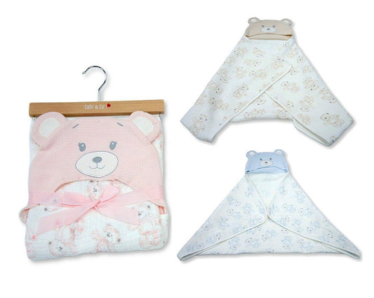 Baby Muslin Wrap with Bear Hood on Hanger (100x75cm) (PK6) BW-112-3003