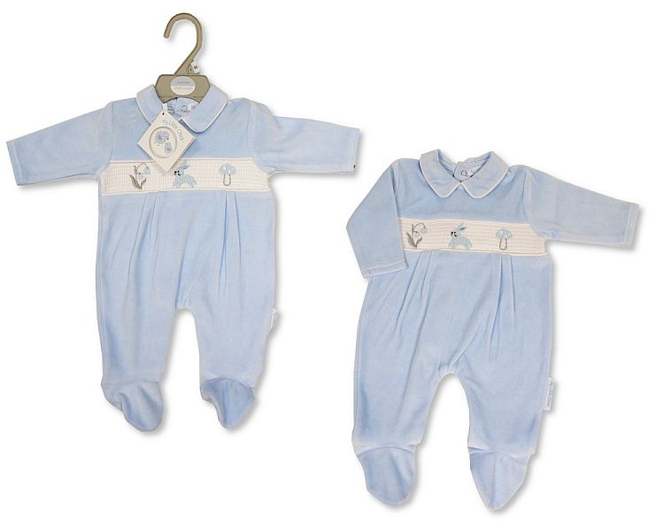 Baby Boys Velour All in One with Smocking - Bunny (NB-6) (PK6) BW-13-390