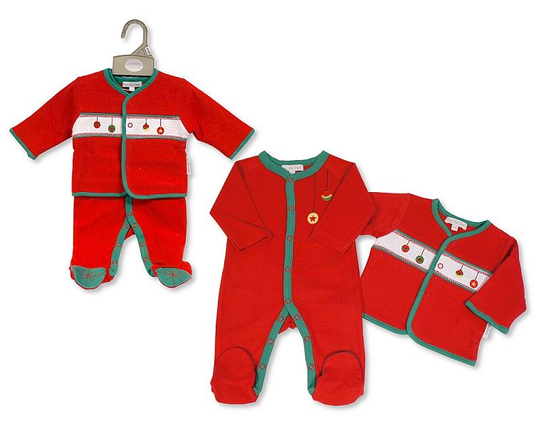 Baby Christmas 2 pcs Set with Smocking - Baubles (NB-6) (PK6) BW-13-398