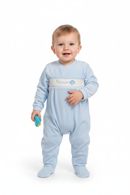 Baby Boys Velour All in One with Smocking - Prince (NB-6m) (PK6) BW-13-404