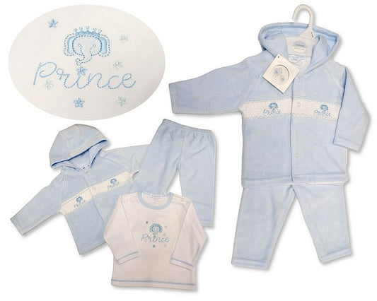 Baby Boys Velour 3 pcs Set with Smocking - Prince (NB-6m) (PK6) BW-13-405