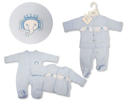 Baby Boys Velour 2 pcs Set with Smocking - Prince (NB-6m) (PK6) BW-13-406