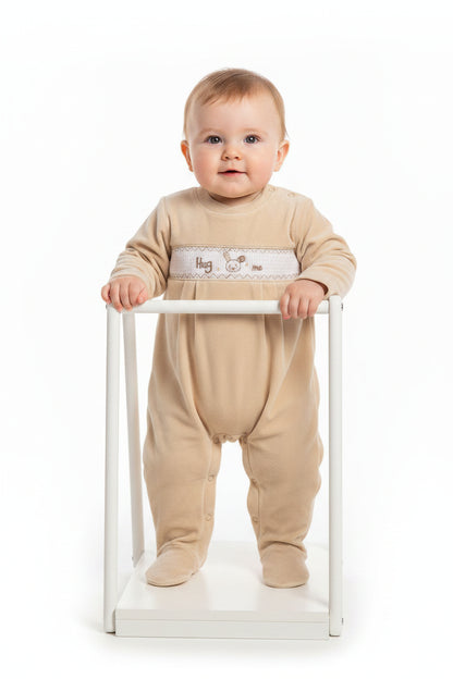 Baby Velour All in One with Smocking - Hug Me (NB-6m) (PK6) BW-13-412