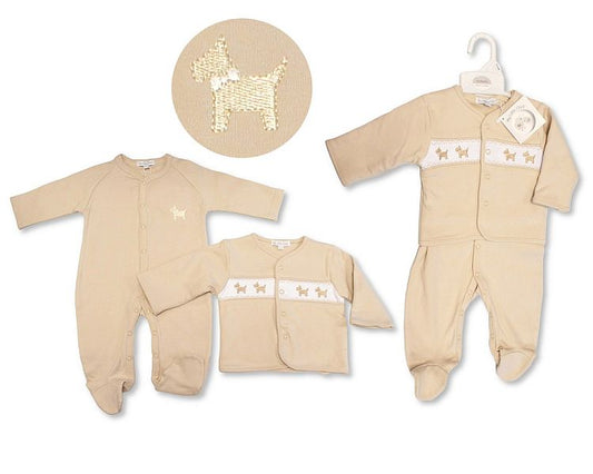 Baby Velour 2 pcs Set with Smocking - Puppy (NB-6m) (PK6) BW-13-417
