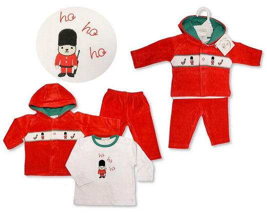 Baby Christmas Velour 3 pcs Set with Smocking - Ho, Ho, Ho (NB-6m) (PK6) BW-13-421