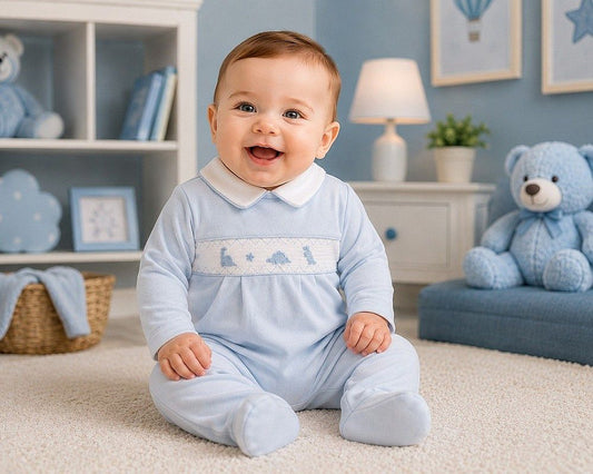 Baby Boys Velour All in One with Smocking - Dino (NB-6m) (PK6) - BW-13-428