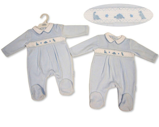 Baby Boys Velour All in One with Smocking - Dino (NB-6m) (PK6) - BW-13-428